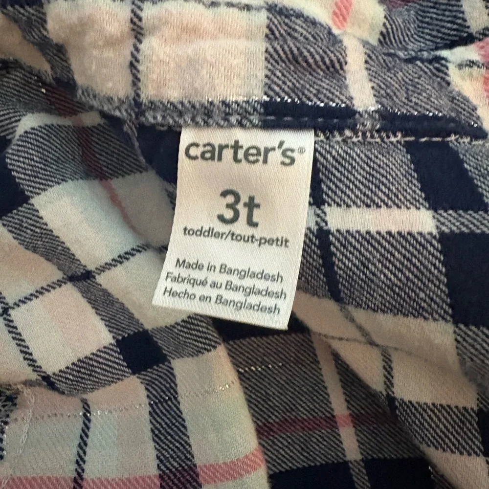 Carter's Toddler Girls Blue Pink Metallic Plaid Flannel Button Up Shirt Size 3T